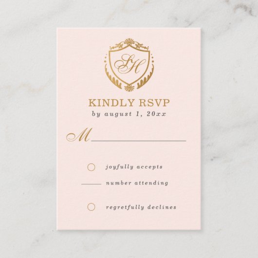 金ゴールド華美クレストピークトスカニーイタリアウェディングRSVP エンクロージャーカード (正面)