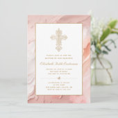 金ゴールド華美クロスピーチピンクガールバプテスマ 招待状 (スタンド正面)