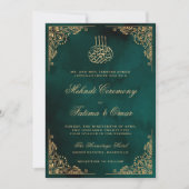 金ゴールド華美グリーンイスラムヘンナメーンディ式 招待状 (正面)