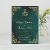 金ゴールド華美グリーンイスラムヘンナメーンディ式 招待状 (スタンド正面)