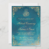 金ゴールド華美グリーンイスラム教徒メンディ式 招待状 (正面)