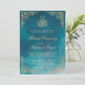金ゴールド華美グリーンイスラム教徒メンディ式 招待状 (スタンド正面)