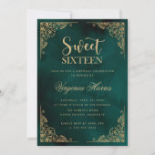 金ゴールド華美グ縁どリーSweet sixteen16誕生日 招待状 (正面)