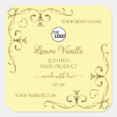 金ゴールド華美コーナークリーム製品ラベル（ロゴ付き） スクエアシール (正面)