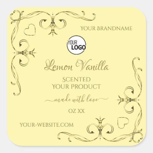 金ゴールド華美コーナークリーム製品ラベル（ロゴ付き） スクエアシール (正面)