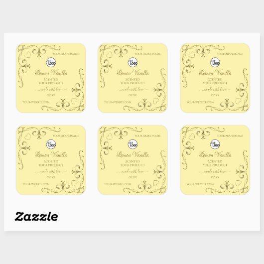 金ゴールド華美コーナークリーム製品ラベル(ロゴ付き) スクエアシール (シート)