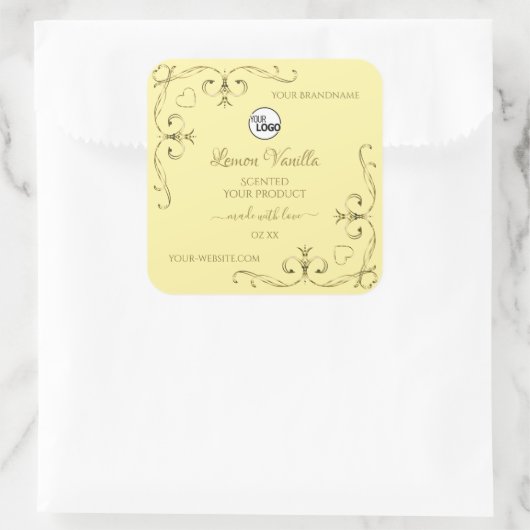 金ゴールド華美コーナークリーム製品ラベル(ロゴ付き) スクエアシール (バッグ)