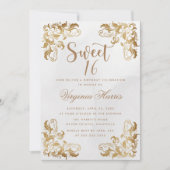 金ゴールド華美コーナークリームSweet sixteen16誕生日 招待状 (正面)