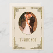 金ゴールド華美コーナー、アールデコ、写真ありがとう サンキューカード (正面/裏面)