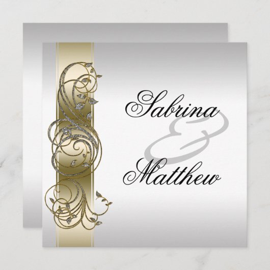 金ゴールド華美シフォーマルラ結婚ス 招待状 (正面/裏面)