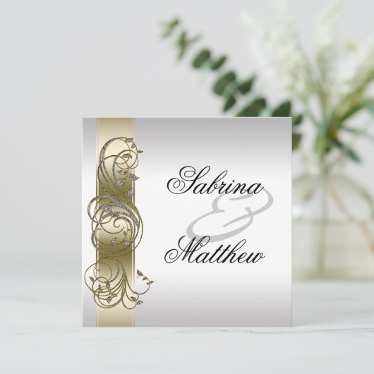 金ゴールド華美シフォーマルラ結婚ス 招待状 (スタンド正面)