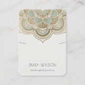 金ゴールド華美ティール（緑がかった色）マンダライヤリングネックレスディスプレイ 名刺 (正面)