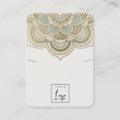 金ゴールド華美ティール（緑がかった色）マンダラネックレスイヤリングディスプレイ 名刺 (正面)