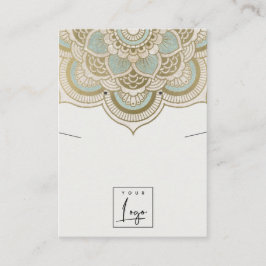金ゴールド華美ティール（緑がかった色）マンダラネックレスイヤリングディスプレイ 名刺