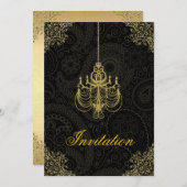 金ゴールド華美バロックシャンデリア招待状 招待状 (正面/裏面)