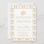 金ゴールド華美パターン白イスラム結婚教徒 招待状 (正面)
