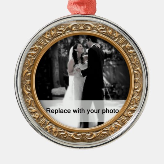 金ゴールド華美フォトフレームのクリスマスオーナメント メタルオーナメント (正面)