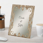 金ゴールド華美フレームテーブルトップシンボルや象徴 台座サイン (インサイチュ)