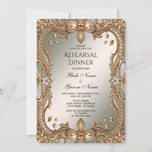 金ゴールド華美フレームリハーサルディナー 招待状 (正面)