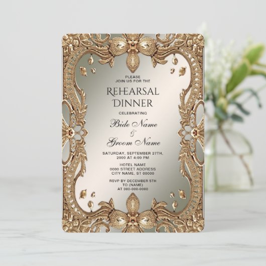 金ゴールド華美フレームリハーサルディナー 招待状 (スタンド正面)