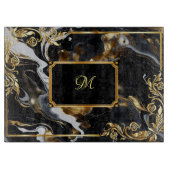 金ゴールド華美フレーム大理石ダークブルーインクモノグラム カッティングボード (正面)