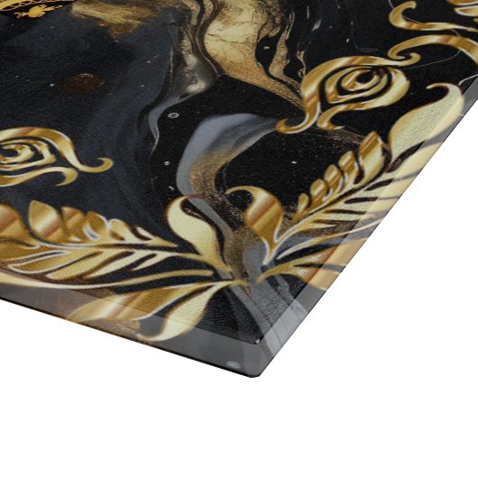 金ゴールド華美フレーム大理石ダークブルーインクモノグラム カッティングボード (角)