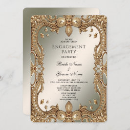 金ゴールド華美フレーム婚約招待状 招待状