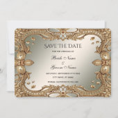 金ゴールド華美フレーム日付カードの保存 セーブザデート (正面)