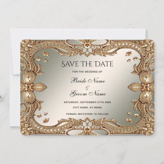 金ゴールド華美フレーム日付カードの保存 セーブザデート (正面)