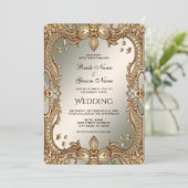金ゴールド華美フレーム結婚式招待状 招待状 (スタンド正面)