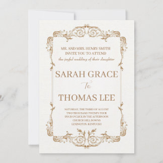 金ゴールド華美フレーム結婚式招待状 招待状