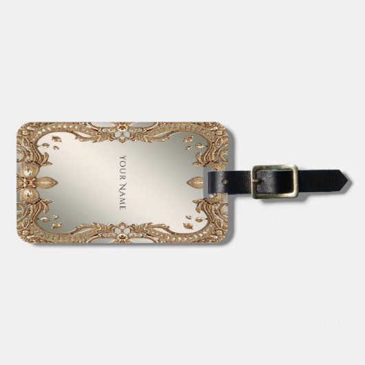 金ゴールド華美フレーム荷物タグ ラゲッジタグ (正面横)