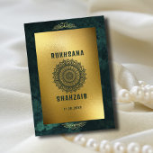 金ゴールド華美フレーム&エメラルドグリーンムスリム結婚ズ 出欠カード