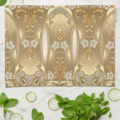 金ゴールド華美フローラキッチンタオル キッチンタオル (折り畳み)