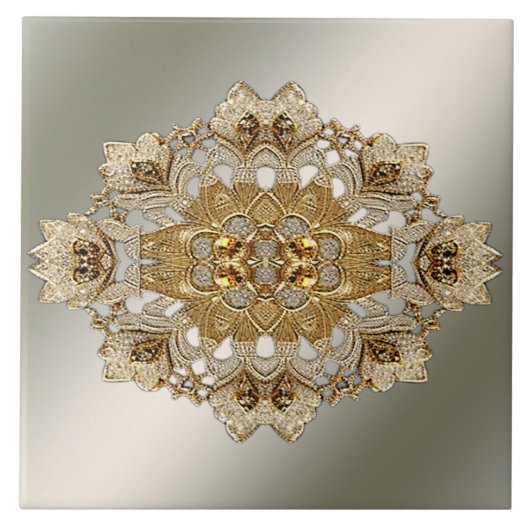 金ゴールド華美フローラセラミックタイル タイル (正面)