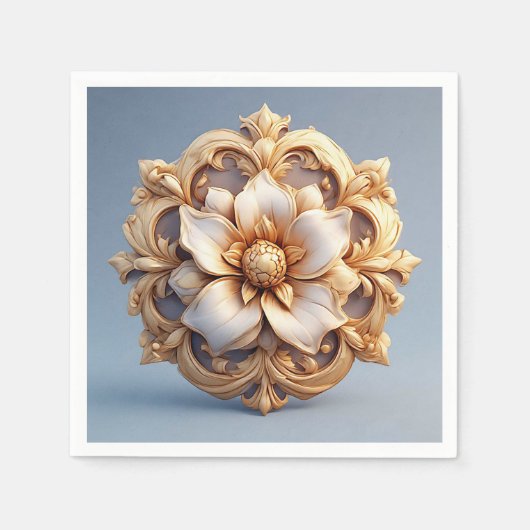 金ゴールド華美フローラデザイン スタンダードカクテルナプキン (正面)