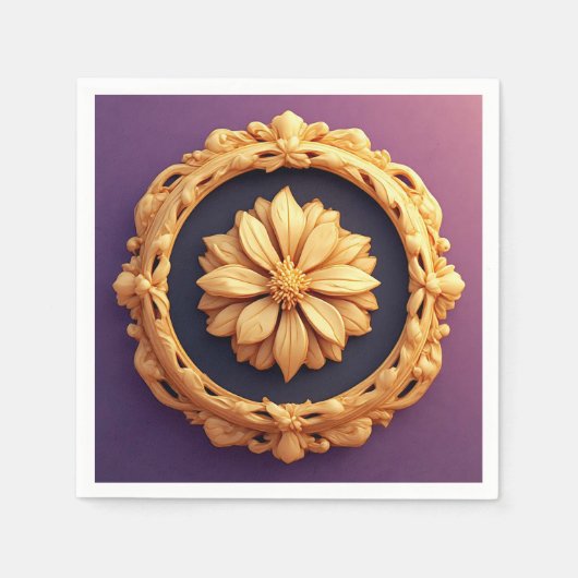 金ゴールド華美フローラデザイン スタンダードカクテルナプキン (正面)