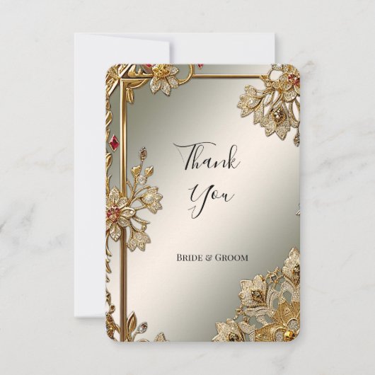 金ゴールド華美フローラフレームサンキューカード サンキューカード (正面)