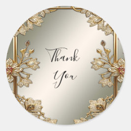 金ゴールド華美フローラフレームステッカー ラウンドシール