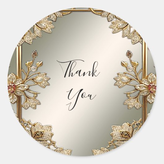 金ゴールド華美フローラフレームステッカー ラウンドシール (正面)