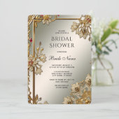 金ゴールド華美フローラフレームブライダルシャワー 招待状 (スタンド正面)