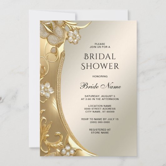 金ゴールド華美フローラブライダルシャワー 招待状 (正面)