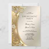 金ゴールド華美フローラ婚約招待状 招待状 (正面)