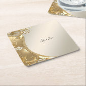 金ゴールド華美フローラ紙 スクエアペーパーコースター (アングル)