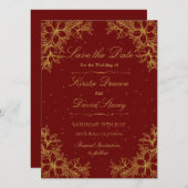 金ゴールド華美フローラ結婚式招待状 招待状 (正面/裏面)