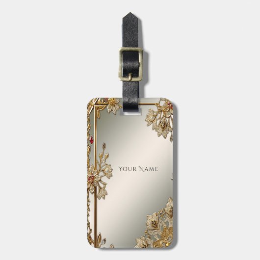 金ゴールド華美フローラ荷札 ラゲッジタグ (正面縦)