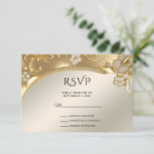 金ゴールド華美フローラRSVPカード 出欠カード (スタンド正面)
