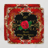 金ゴールド華美ブラック・レッド・ローズ60thバースデーパーティー2 招待状 (正面/裏面)