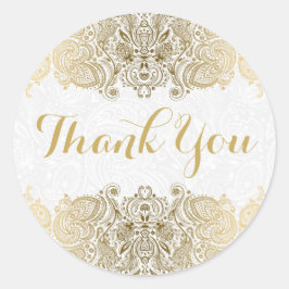 金ゴールド華美ペイズリーの白い背景 ラウンドシール