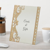 金ゴールド華美ホワイトパールテーブルトップシンボルや象徴 台座サイン (インサイチュ)